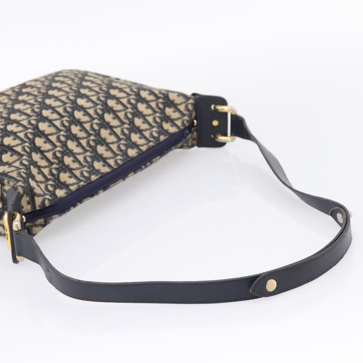 Christian Dior Trotter Canvas Shoulder Bag Navy Gold Auth ka6567