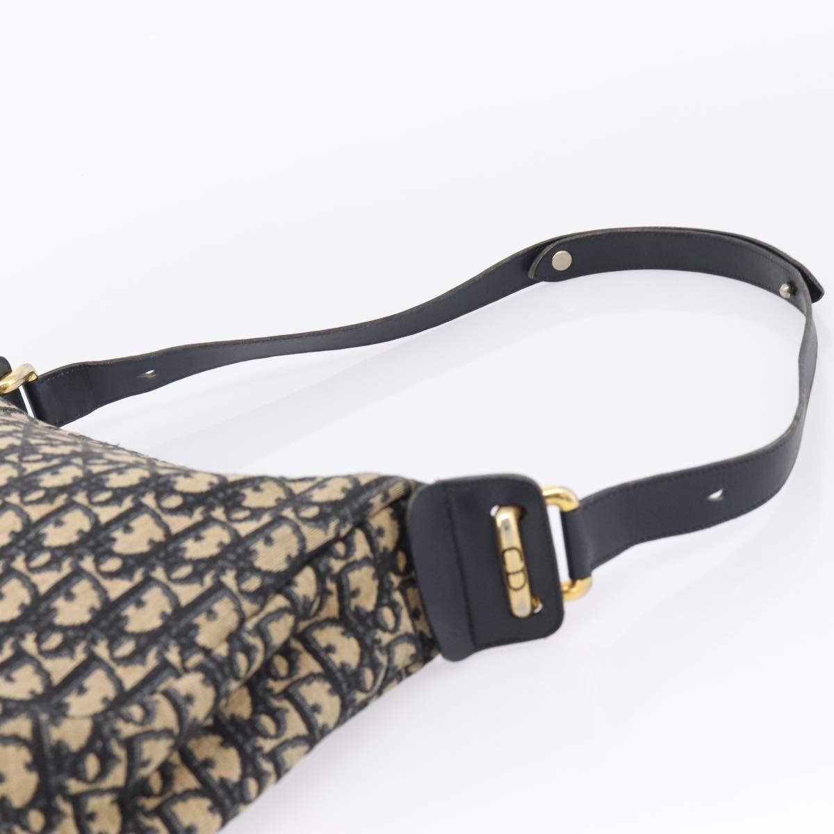 Christian Dior Trotter Canvas Shoulder Bag Navy Gold Auth ka6567