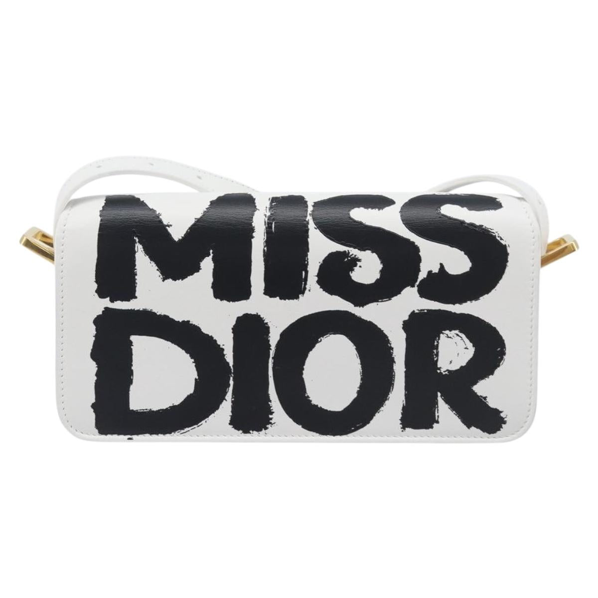 Christian Dior Miss Dior Shoulder Bag Leather White Gold Auth ka6568SAM