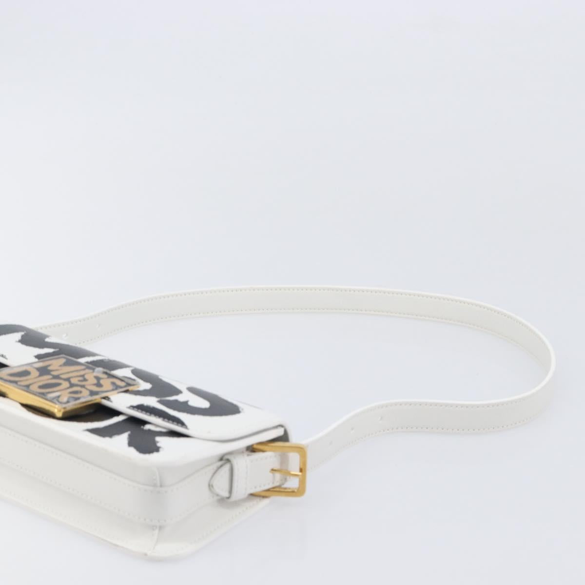 Christian Dior Miss Dior Shoulder Bag Leather White Gold Auth ka6568SAM