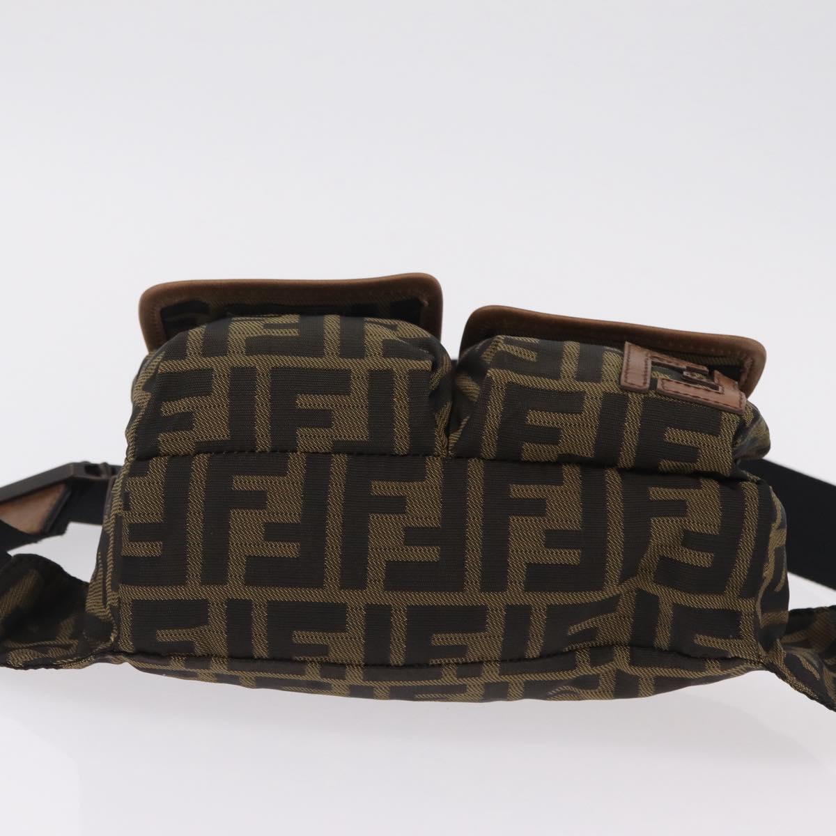 FENDI Zucca Canvas Waist bag Brown Black Auth ka6570A