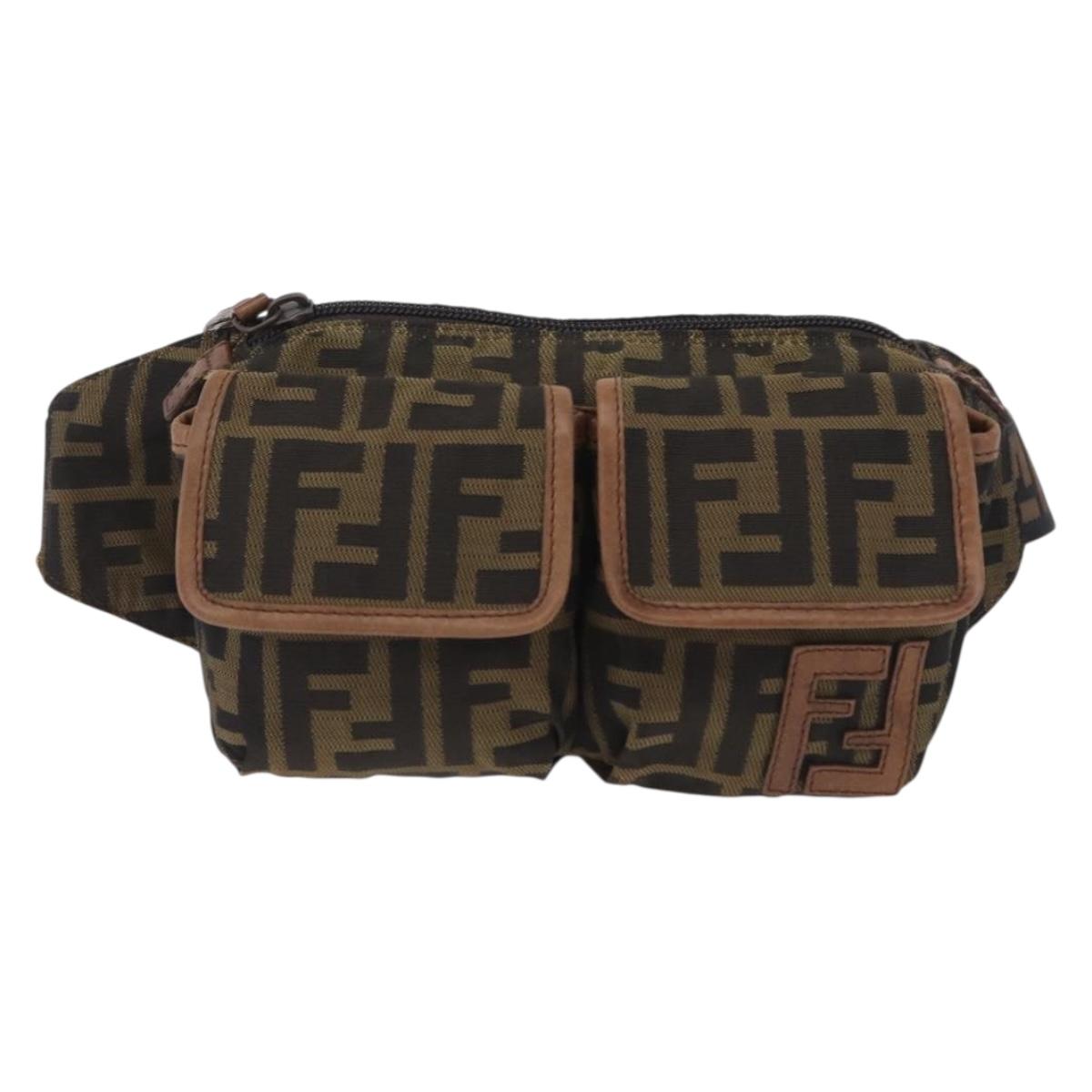 FENDI Zucca Canvas Waist bag Brown Black Auth ka6570A