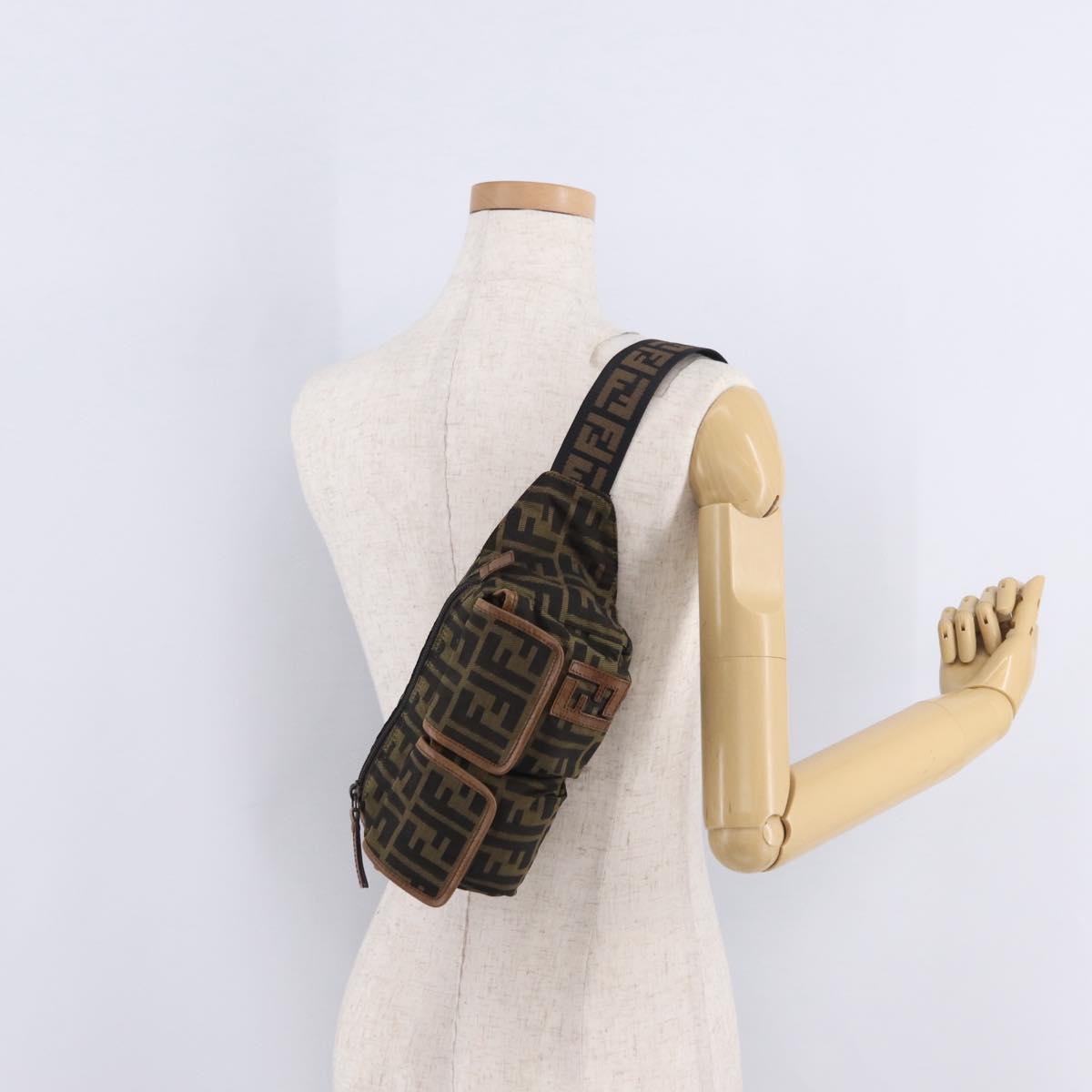 FENDI Zucca Canvas Waist bag Brown Black Auth ka6570A