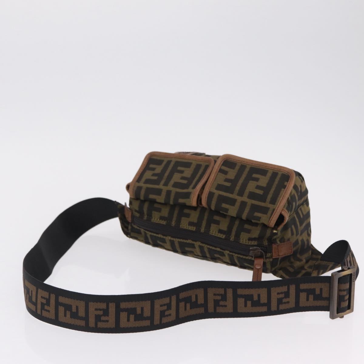 FENDI Zucca Canvas Waist bag Brown Black Auth ka6570A