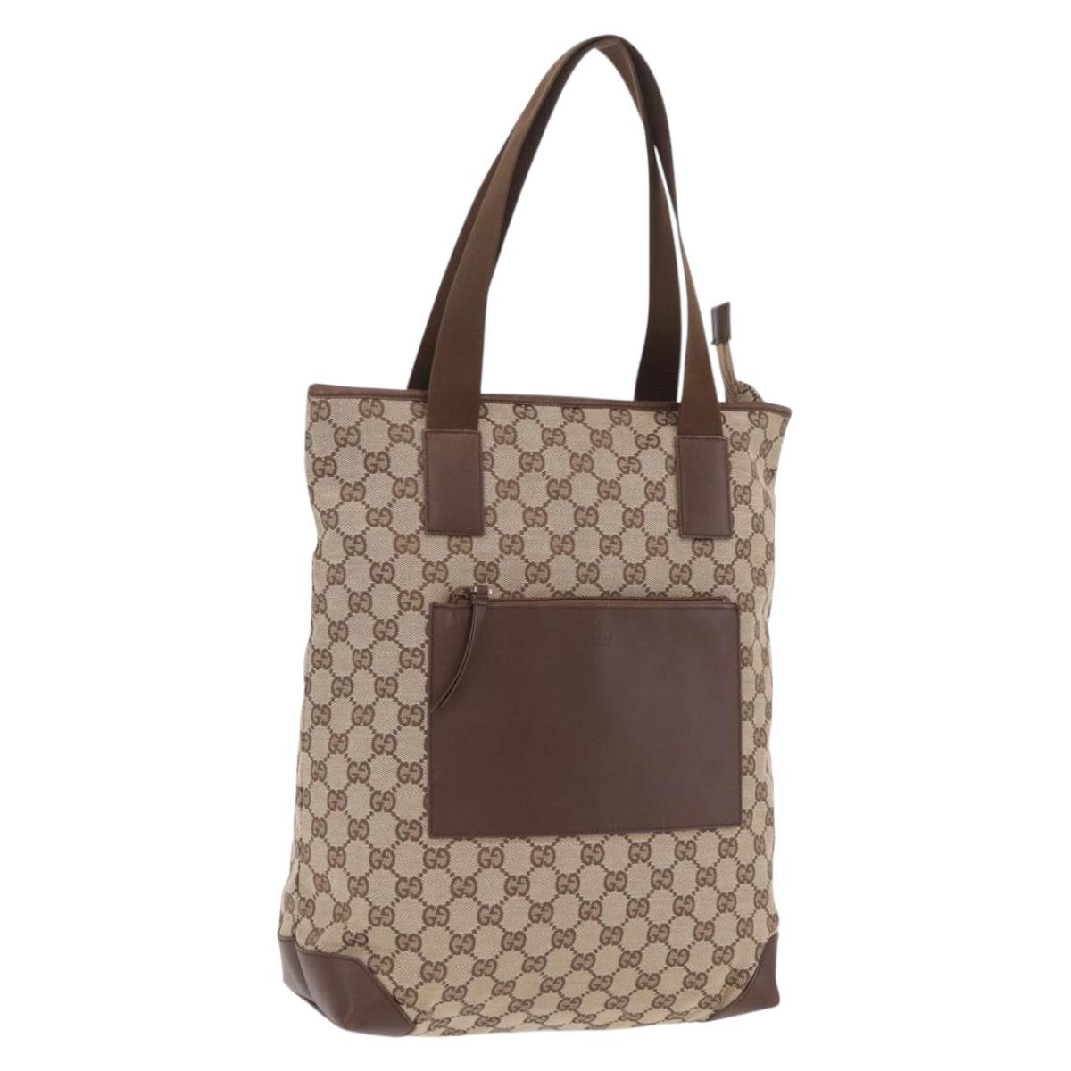 GUCCI GG Canvas Tote Bag Beige Silver 019 0401 Auth ka6572