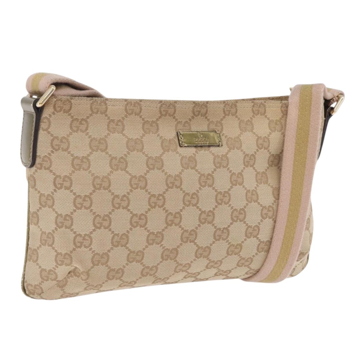 GUCCI GG Canvas Sherry Line Shoulder Bag Beige Gold 189749 Auth ka6574