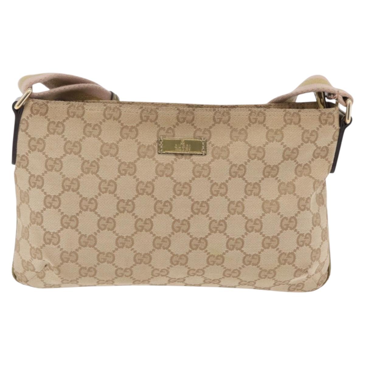 GUCCI GG Canvas Sherry Line Shoulder Bag Beige Gold 189749 Auth ka6574