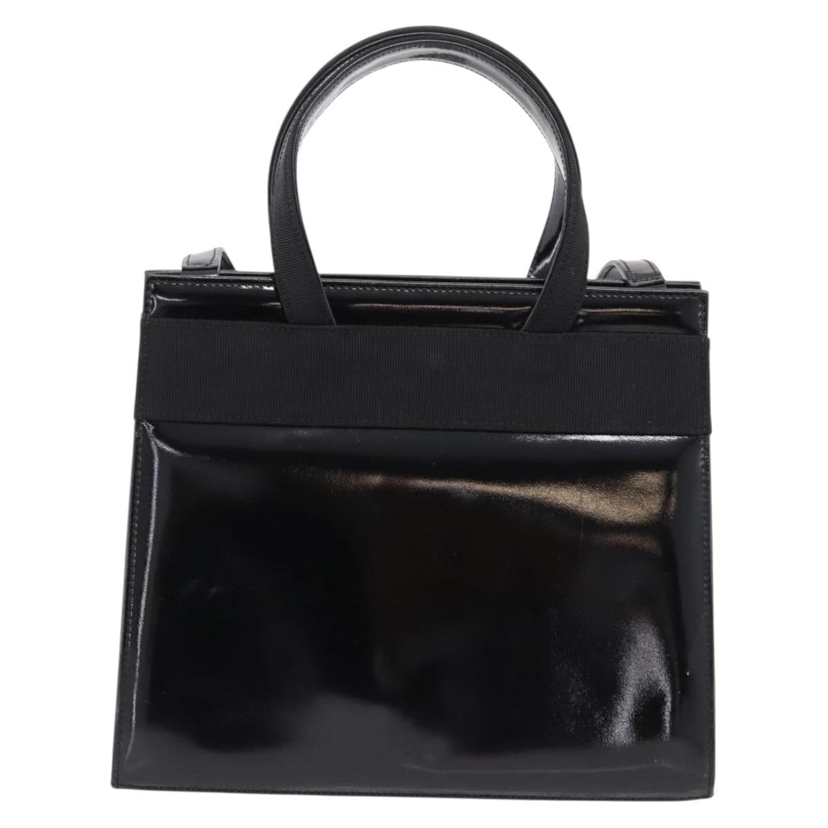 Salvatore Ferragamo Vala Hand Bag Patent leather 2way Black Gold Auth ka6577