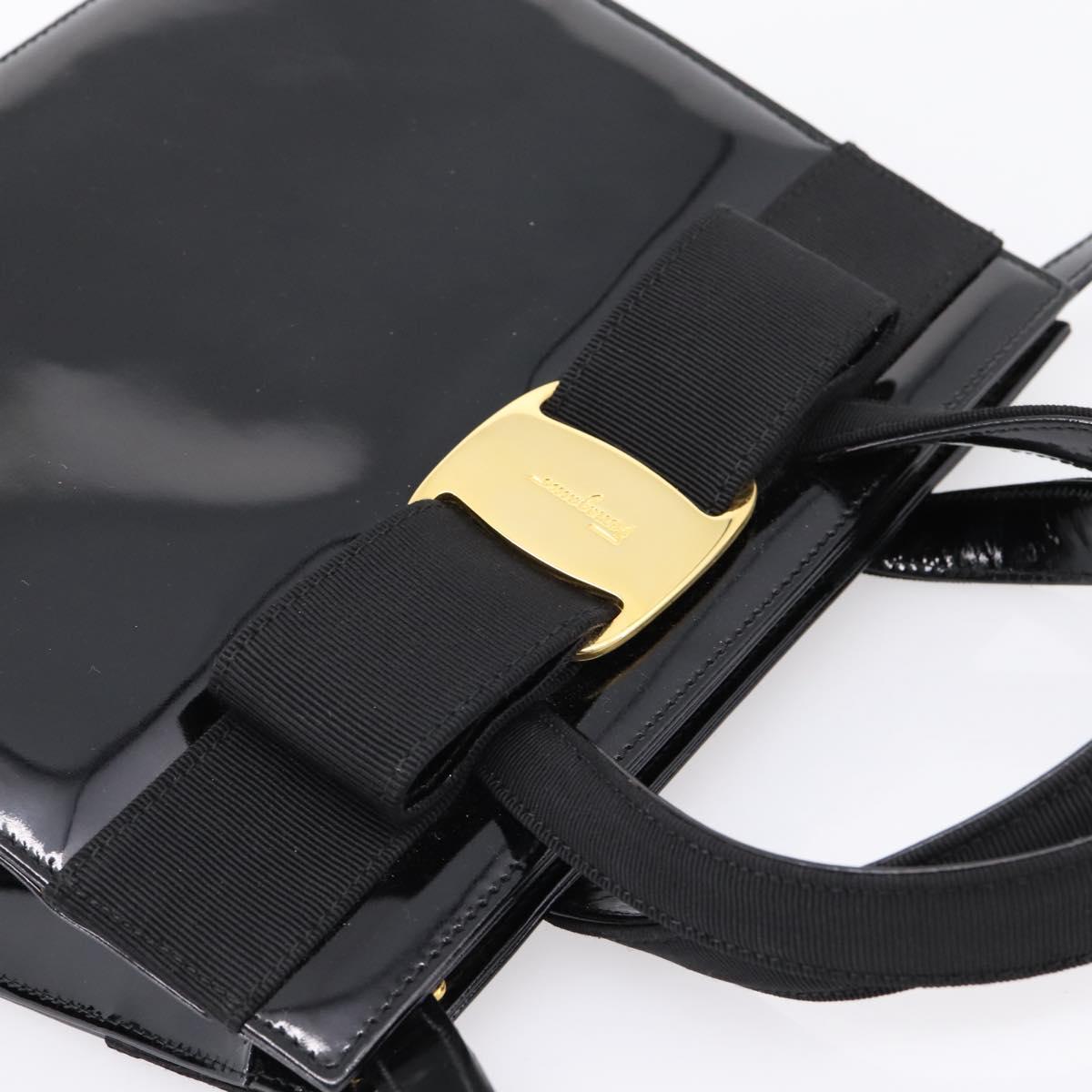 Salvatore Ferragamo Vala Hand Bag Patent leather 2way Black Gold Auth ka6577