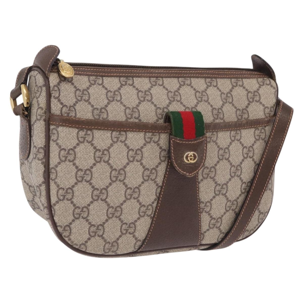 GUCCI GG Supreme Web Sherry Line Bag PVC Beige Gold 001 123 6177 Auth ka6578
