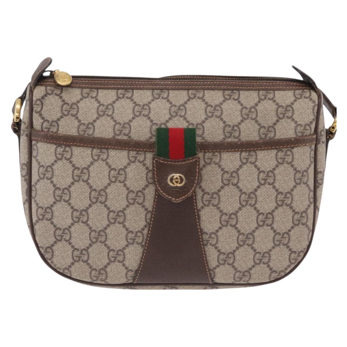 GUCCI GG Supreme Web Sherry Line Bag PVC Beige Gold 001 123 6177 Auth ka6578