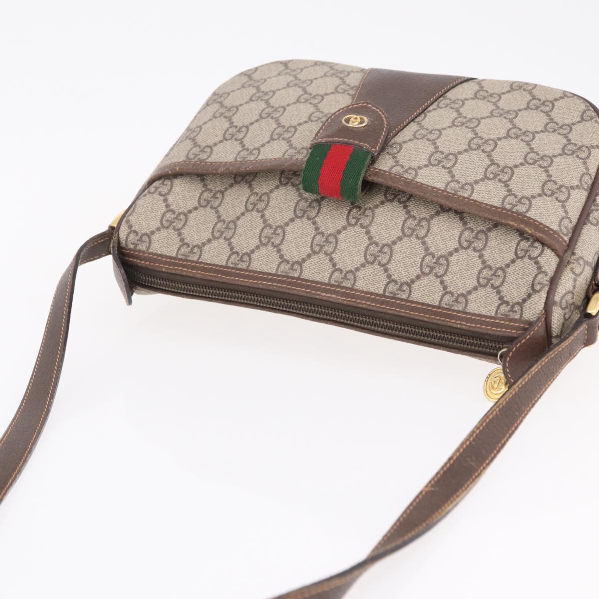 GUCCI GG Supreme Web Sherry Line Bag PVC Beige Gold 001 123 6177 Auth ka6578