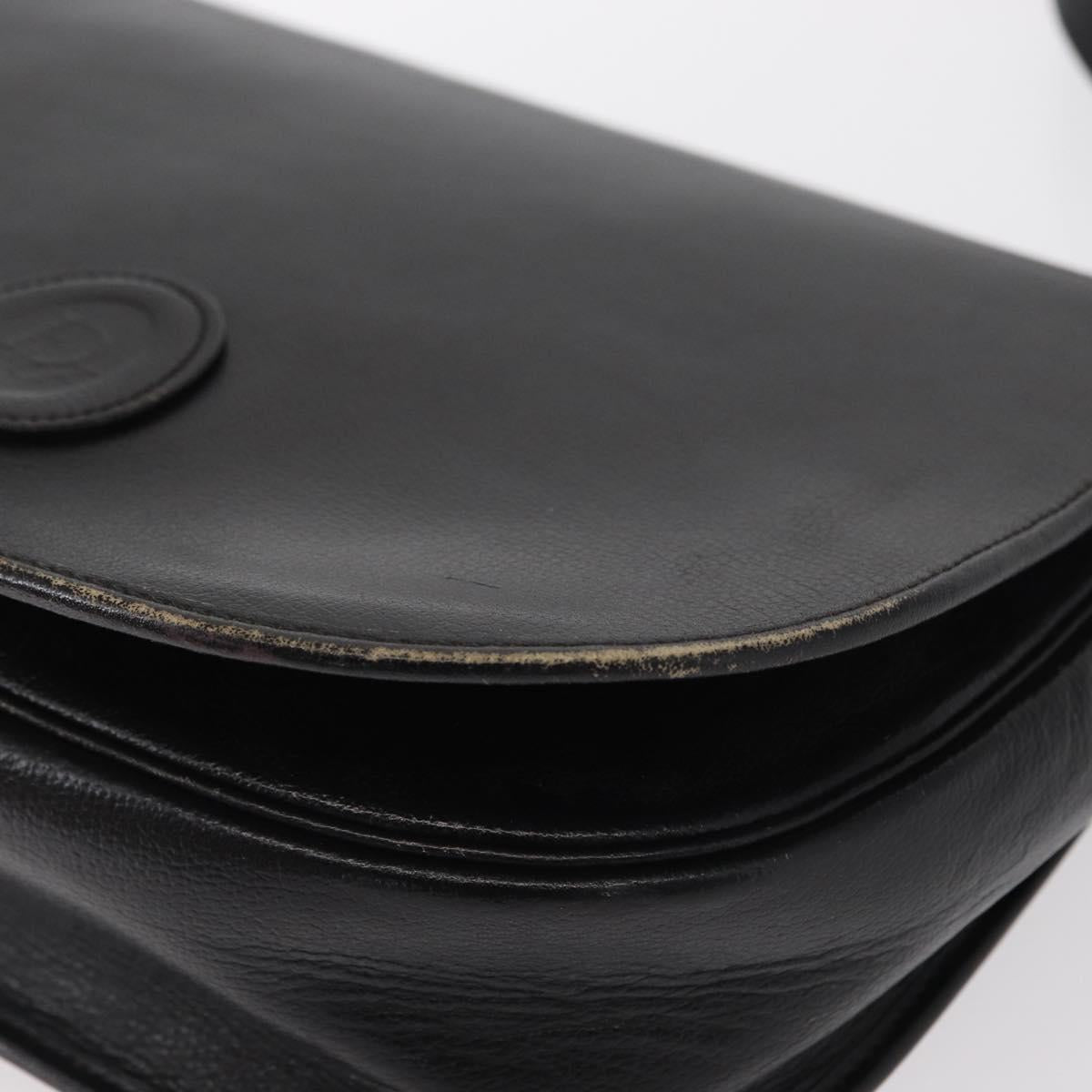 Christian Dior Chain Shoulder Bag Leather Black Gold Auth ka658