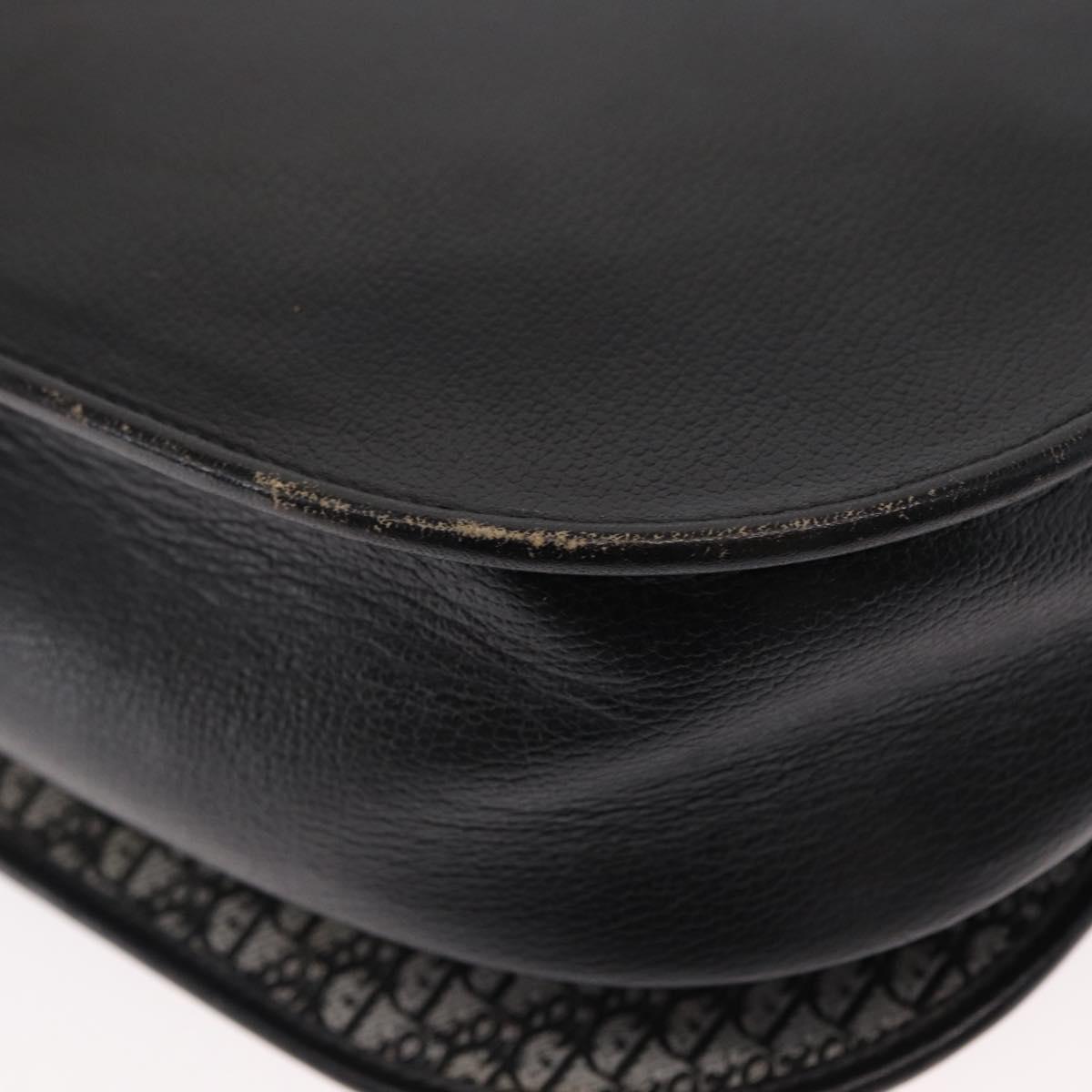 Christian Dior Chain Shoulder Bag Leather Black Gold Auth ka658