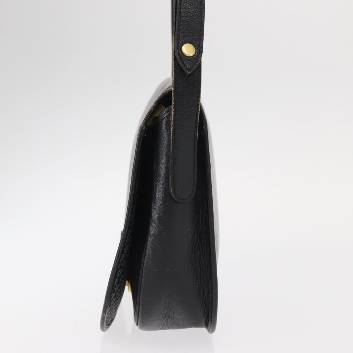 Christian Dior Chain Shoulder Bag Leather Black Gold Auth ka658