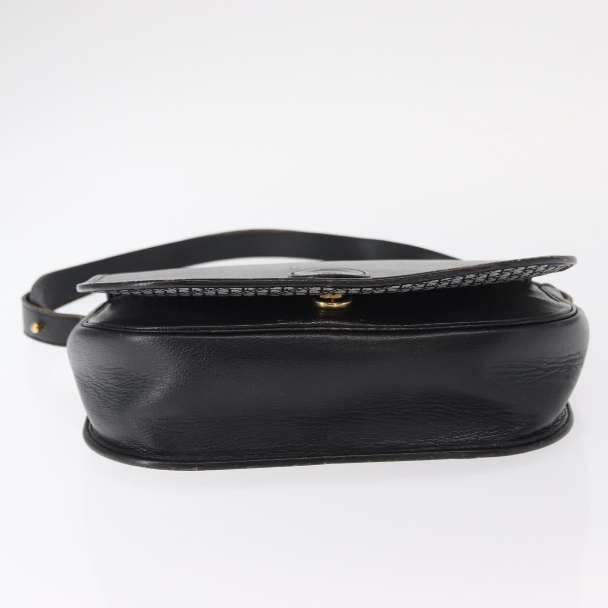 Christian Dior Chain Shoulder Bag Leather Black Gold Auth ka658