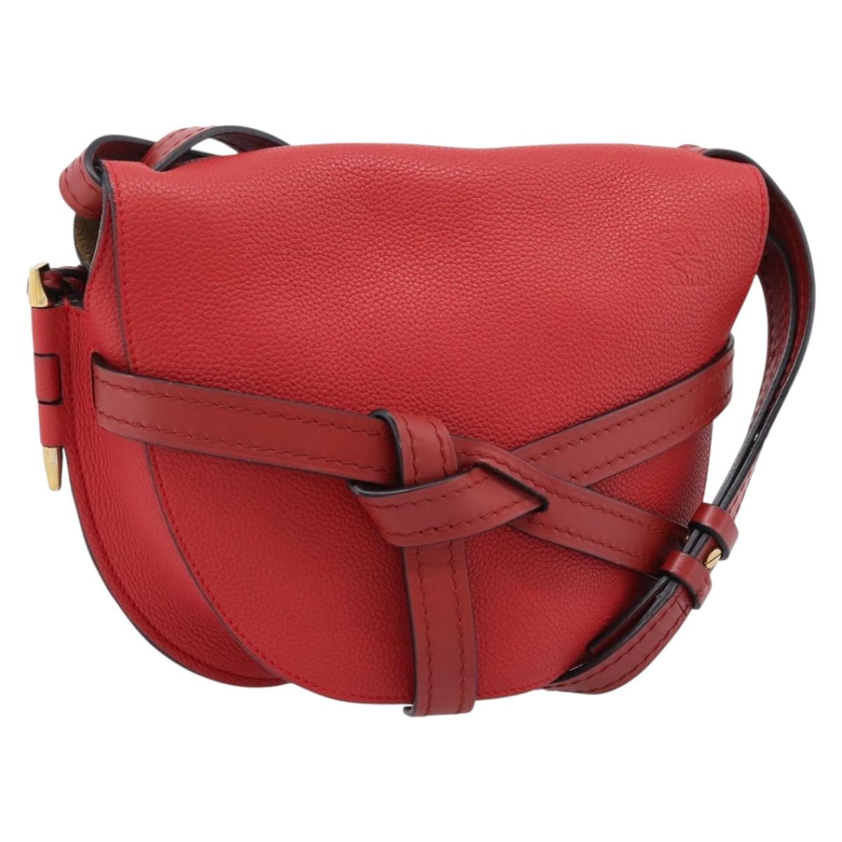 LOEWE Gate Bag Shoulder Bag Leather Red Gold Auth ka6580V