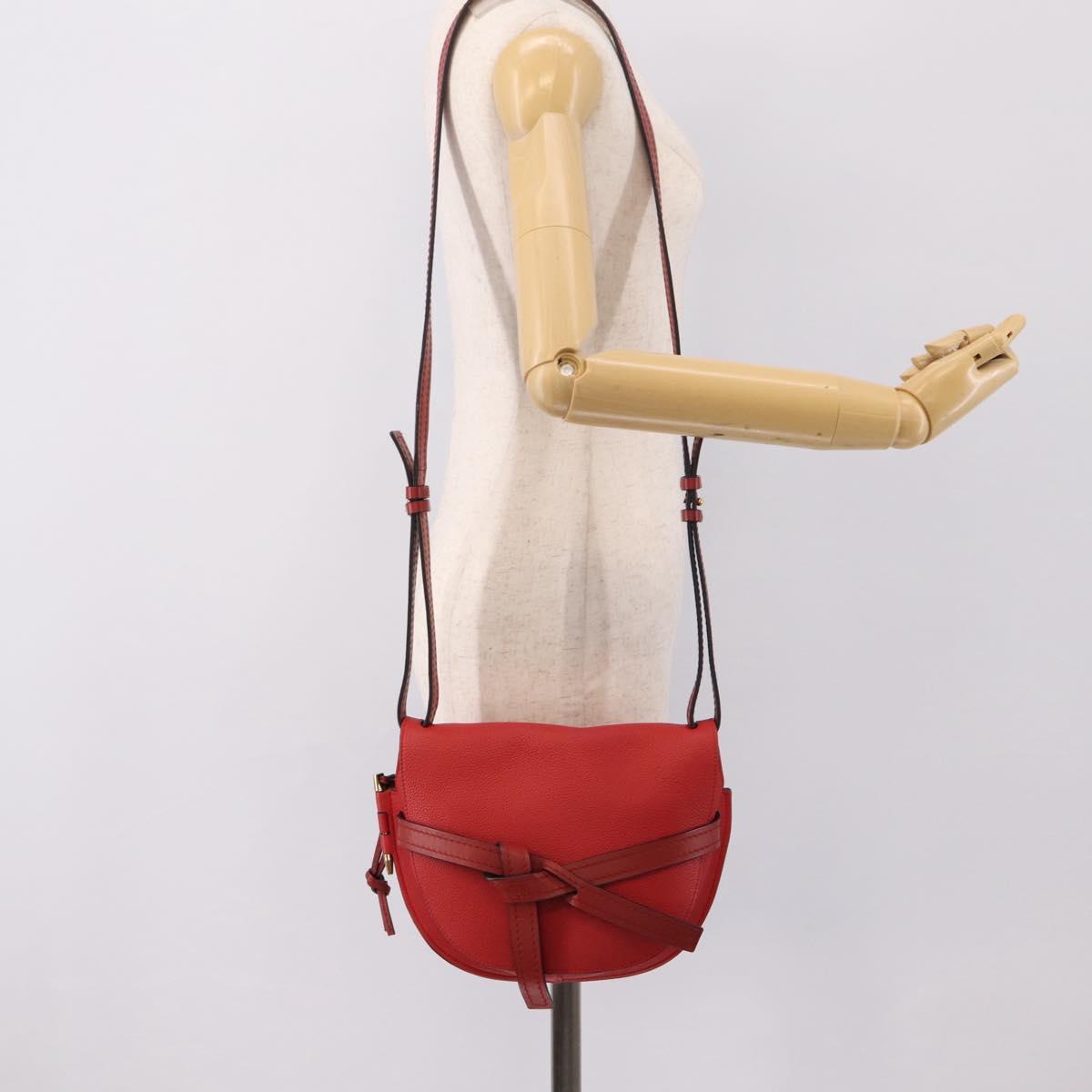 LOEWE Gate Bag Shoulder Bag Leather Red Gold Auth ka6580V