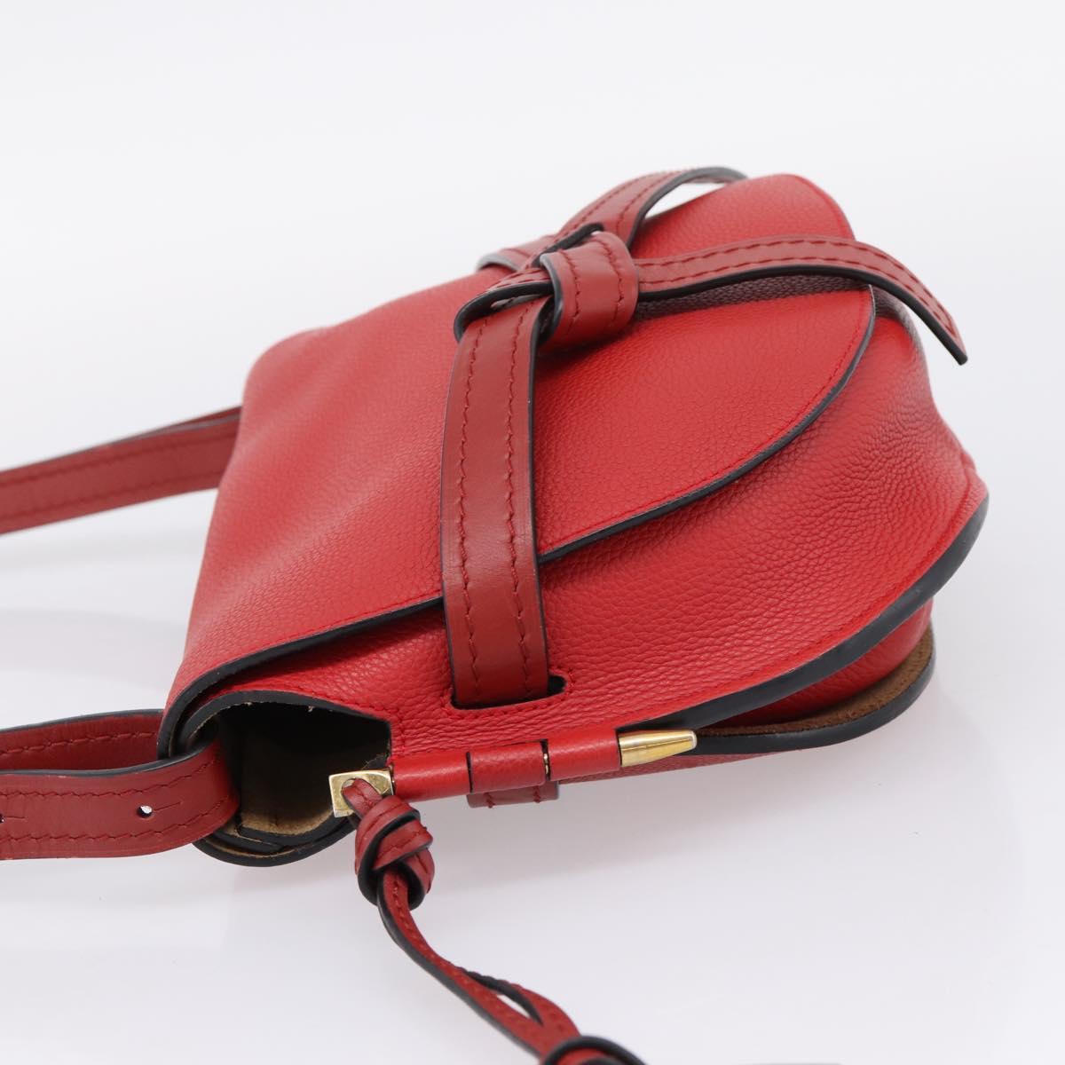 LOEWE Gate Bag Shoulder Bag Leather Red Gold Auth ka6580V
