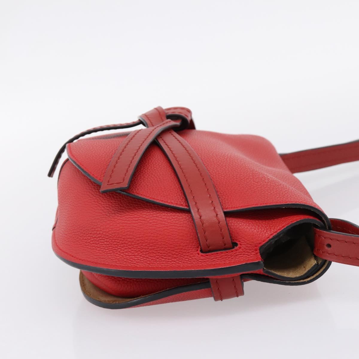 LOEWE Gate Bag Shoulder Bag Leather Red Gold Auth ka6580V