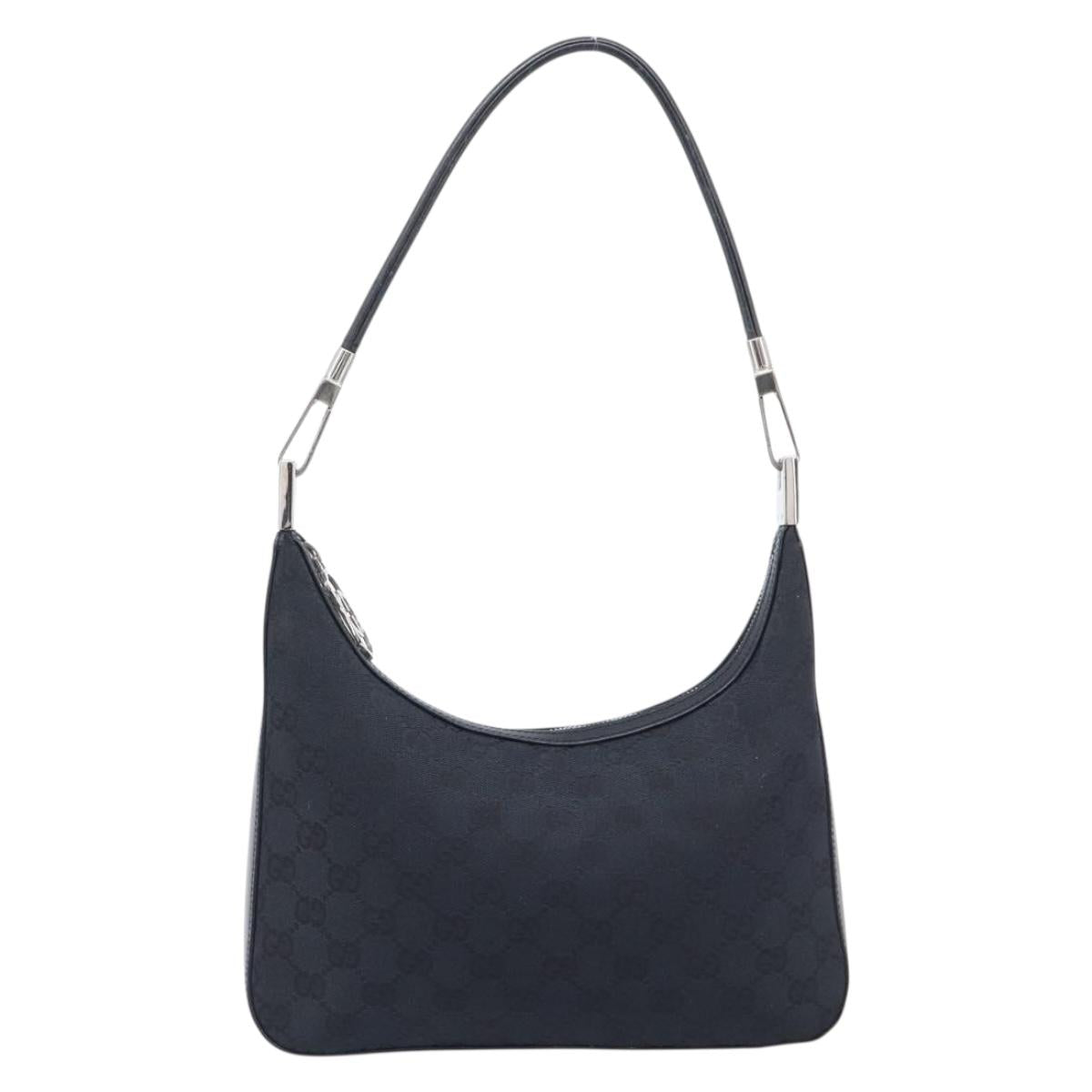 GUCCI GG Canvas Shoulder Bag Black Silver 001 3812 2123 Auth ka6584