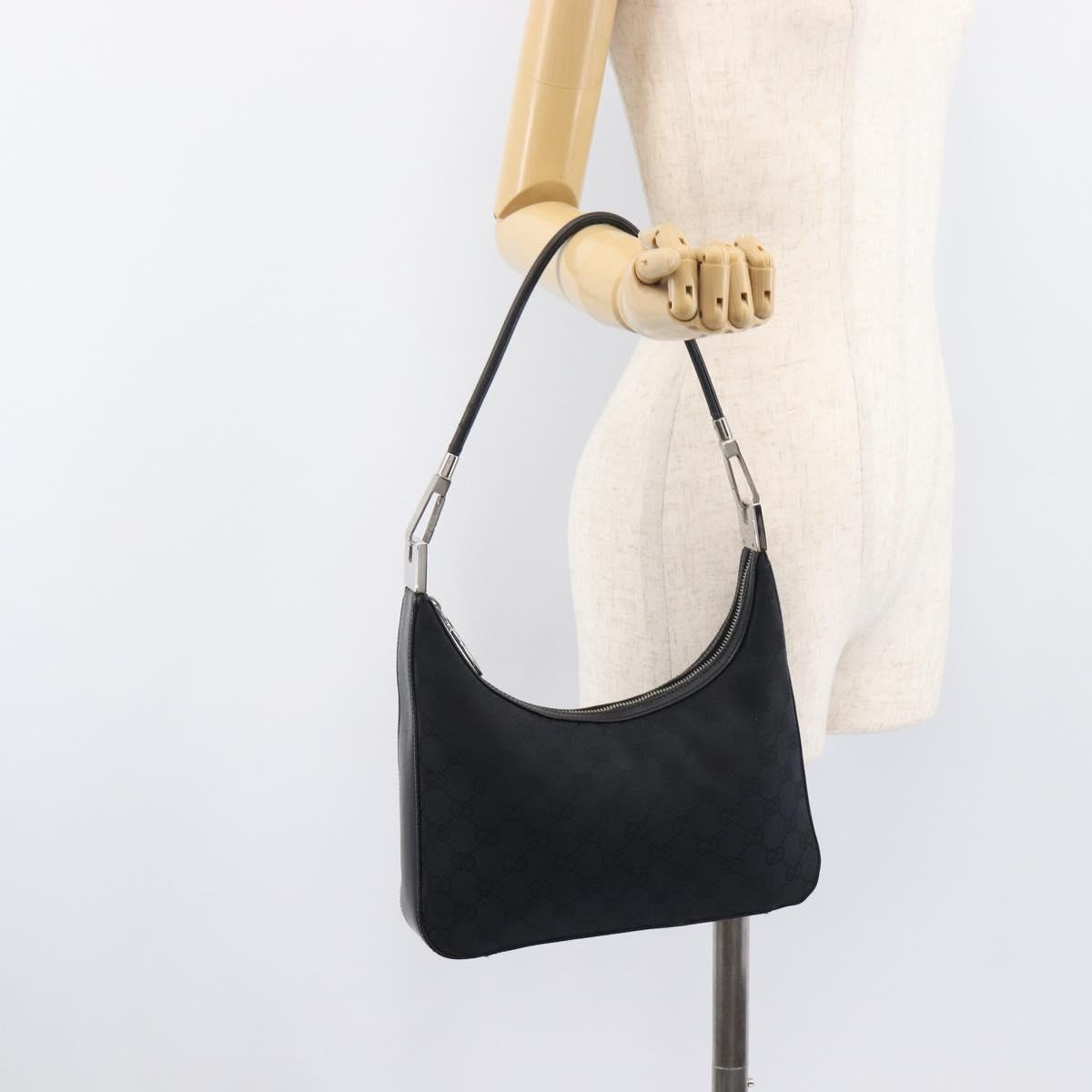 GUCCI GG Canvas Shoulder Bag Black Silver 001 3812 2123 Auth ka6584