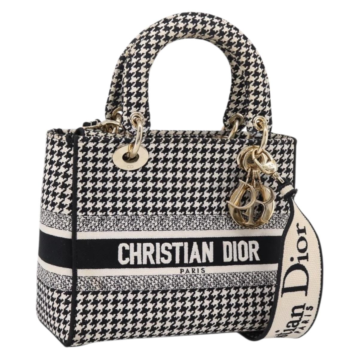 Christian Dior Lady Delight Hand Bag Canvas 2way Black Gold Auth ka6585V
