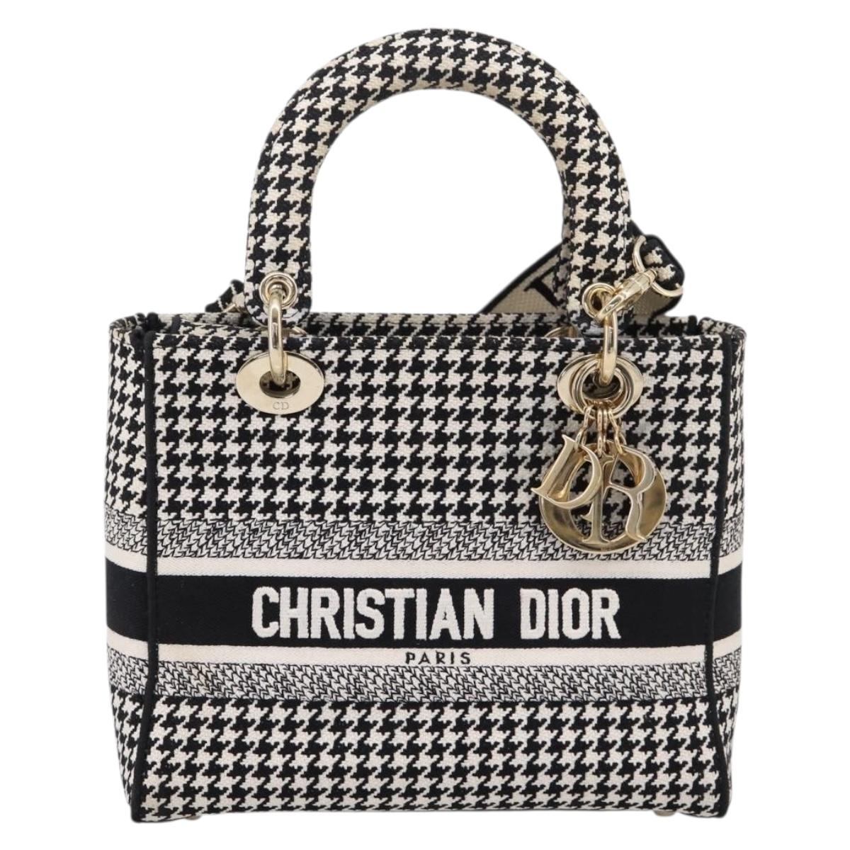 Christian Dior Lady Delight Hand Bag Canvas 2way Black Gold Auth ka6585V