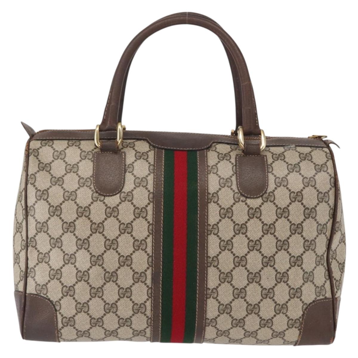 GUCCI GG Supreme Web Sherry Line Hand Bag PVC Beige Gold Auth ka659