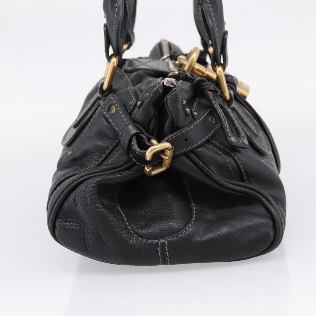 Chloe Paddington Hand Bag Leather Black Gold Auth ka6597V