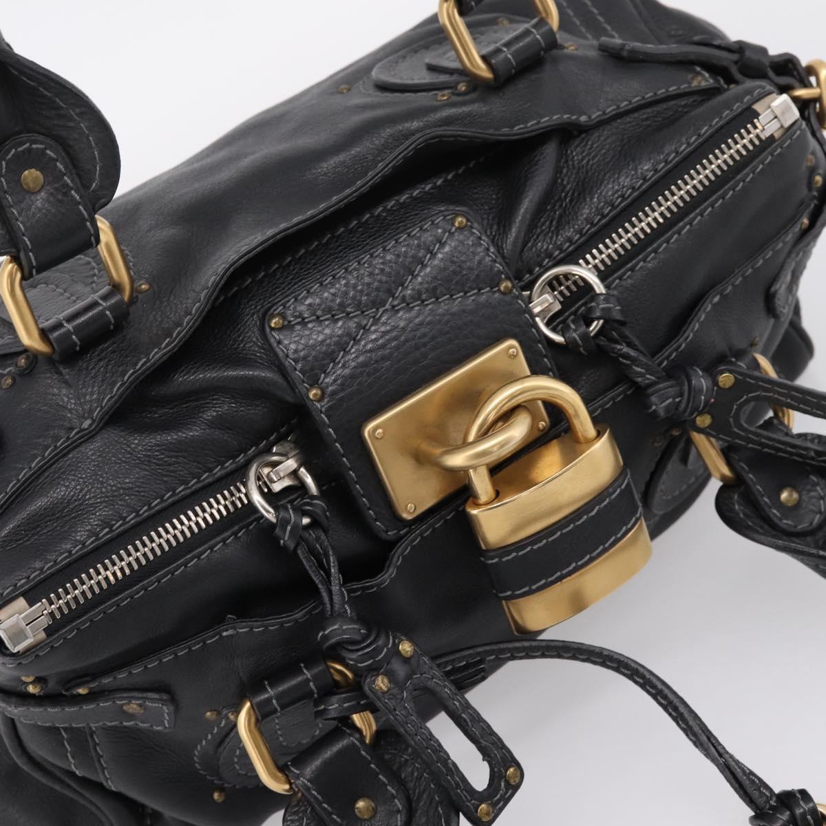 Chloe Paddington Hand Bag Leather Black Gold Auth ka6597V