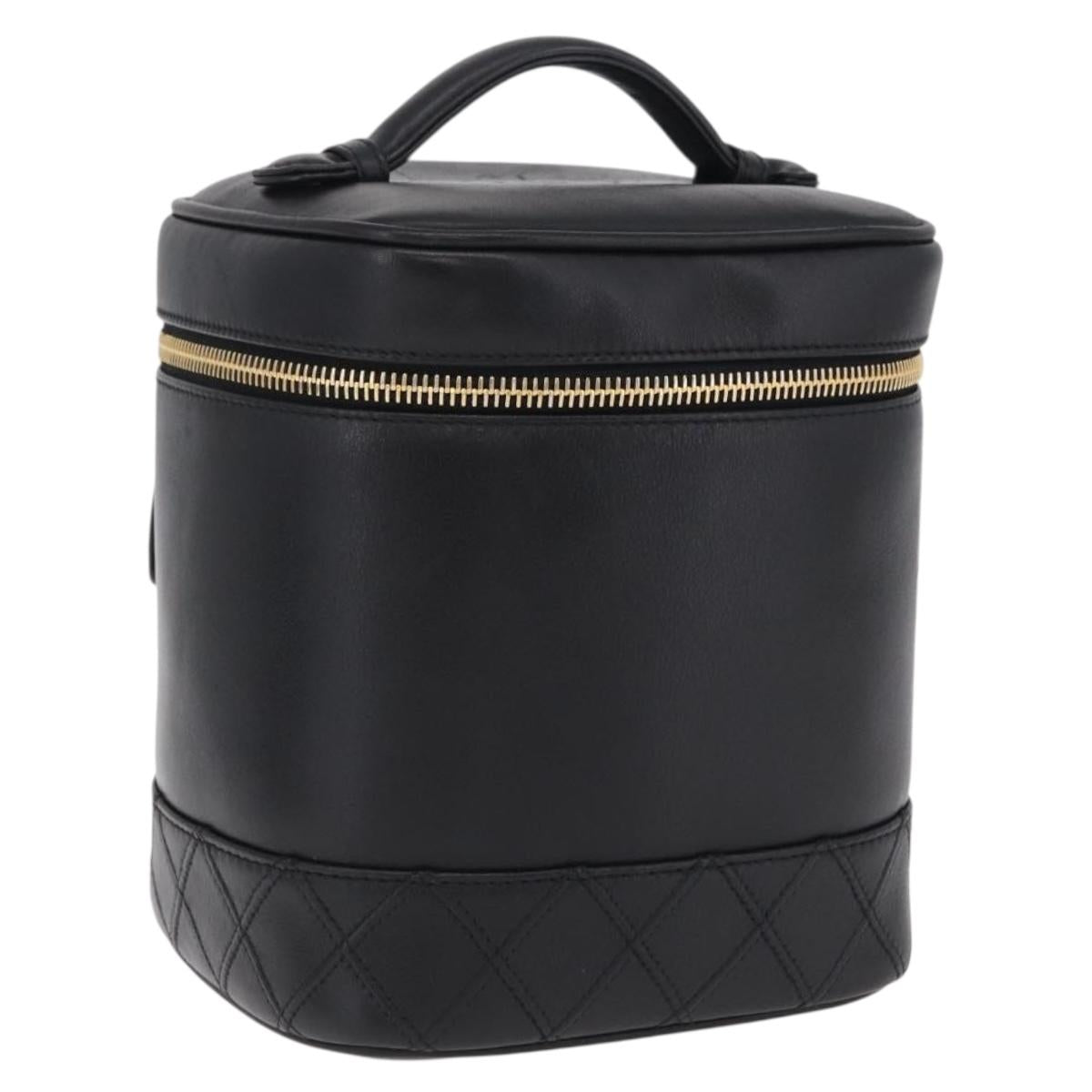 CHANEL Bicolore Vanity Hand Bag Lamb Skin Black Gold CC Auth ka6602V
