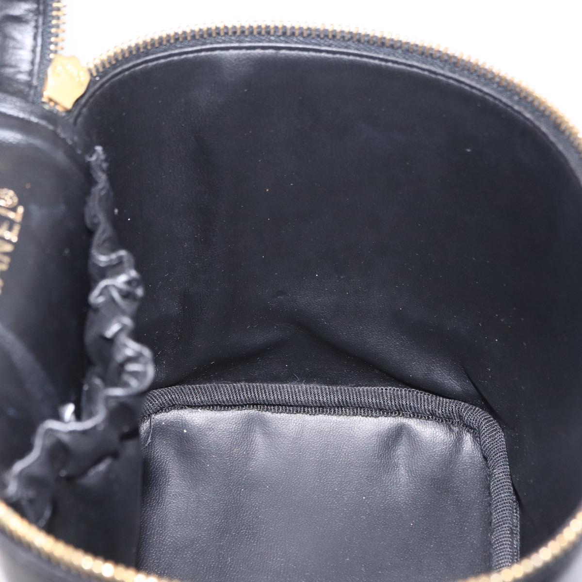CHANEL Bicolore Vanity Hand Bag Lamb Skin Black Gold CC Auth ka6602V
