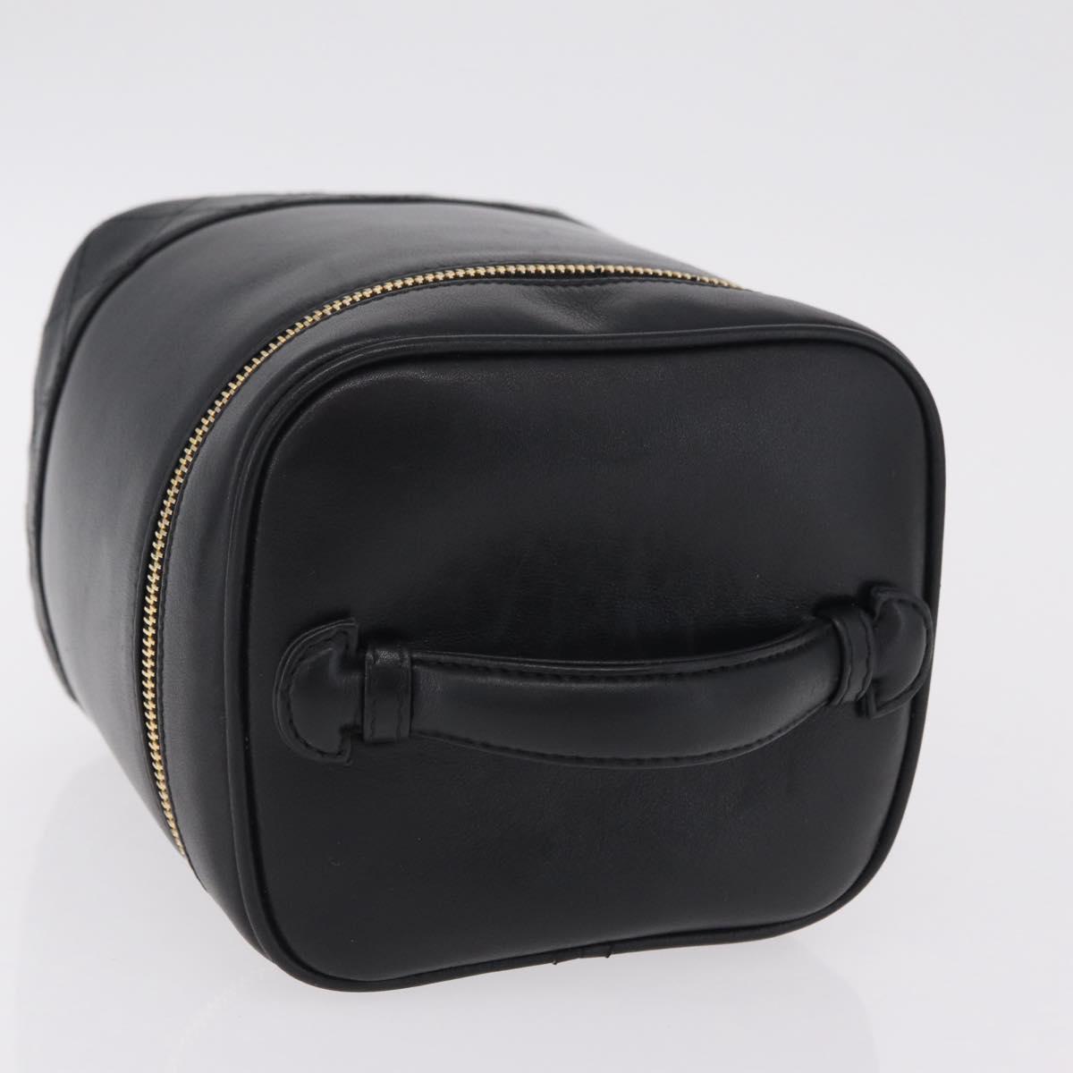 CHANEL Bicolore Vanity Hand Bag Lamb Skin Black Gold CC Auth ka6602V