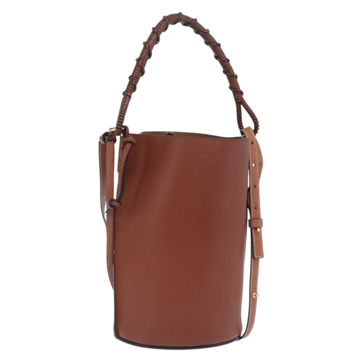LOEWE Gate Baguette Shoulder Bag Leather 2way Brown Gold Auth ka6603V
