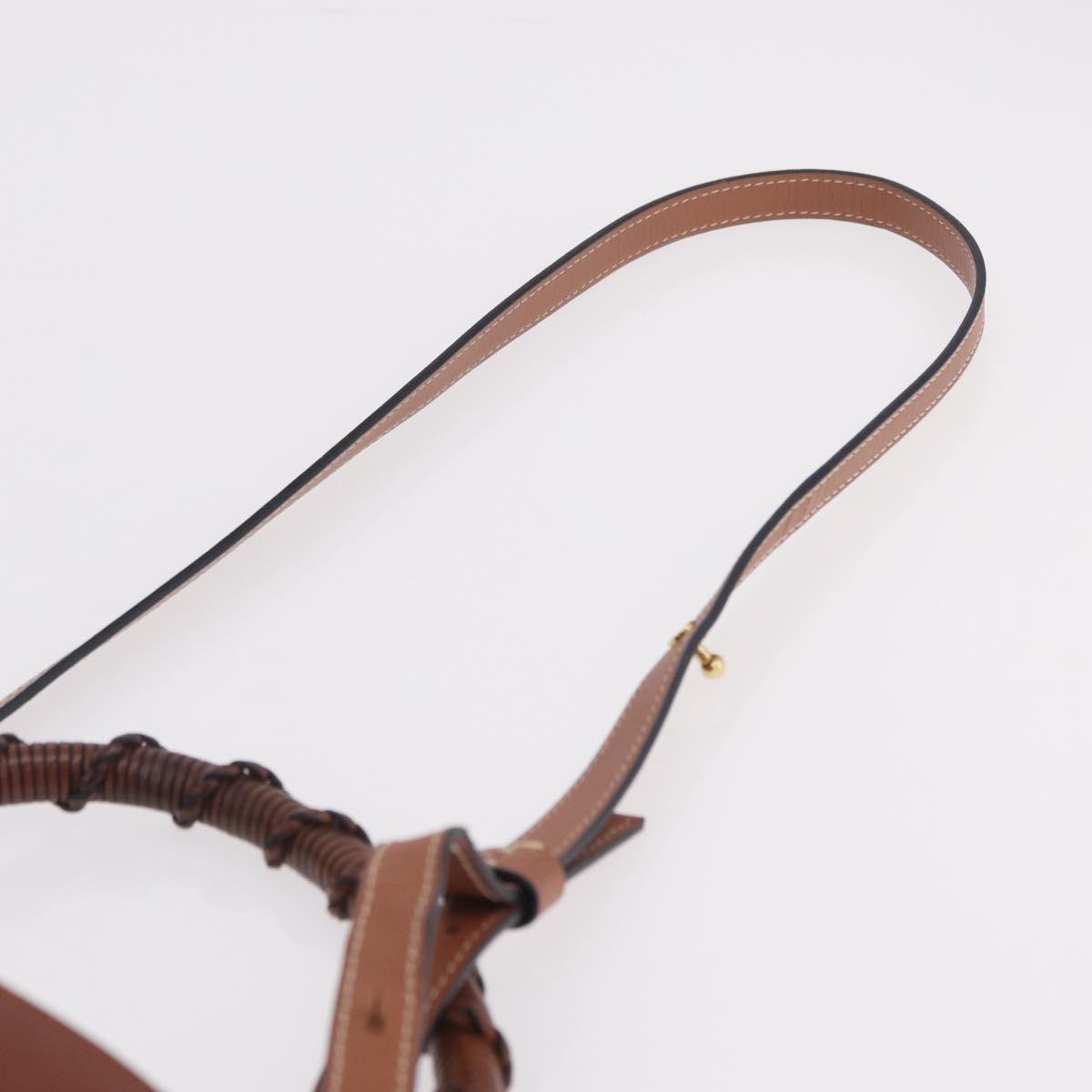 LOEWE Gate Baguette Shoulder Bag Leather 2way Brown Gold Auth ka6603V
