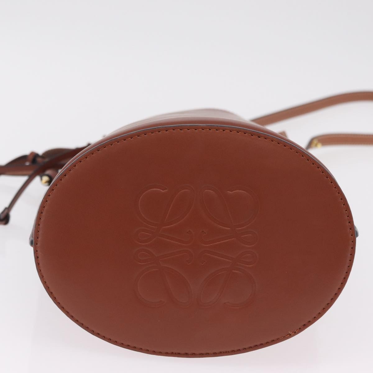LOEWE Gate Baguette Shoulder Bag Leather 2way Brown Gold Auth ka6603V