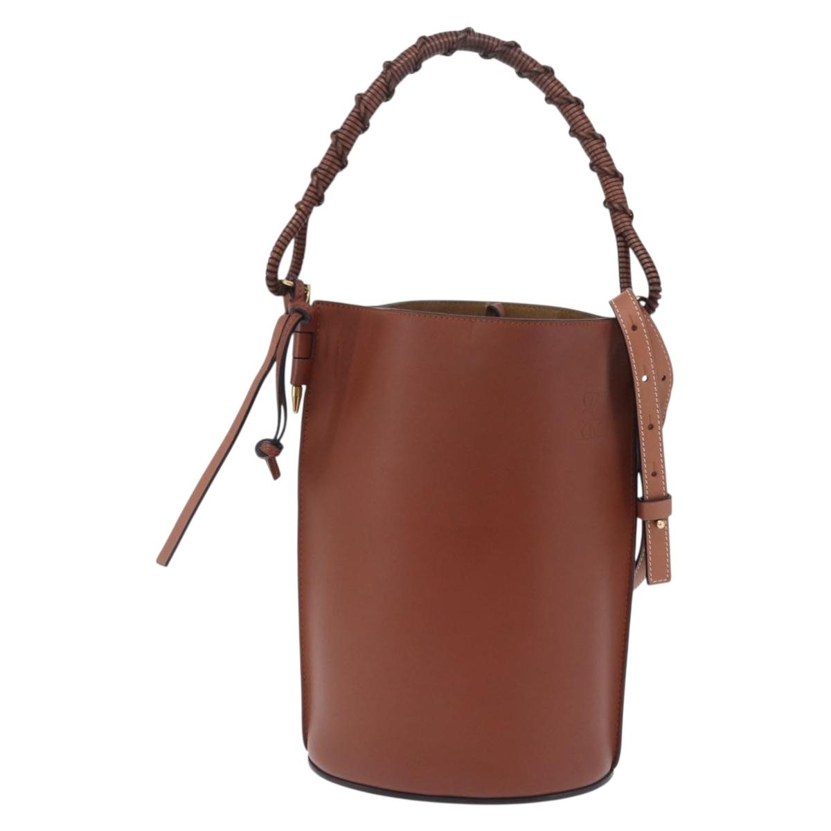 LOEWE Gate Baguette Shoulder Bag Leather 2way Brown Gold Auth ka6603V