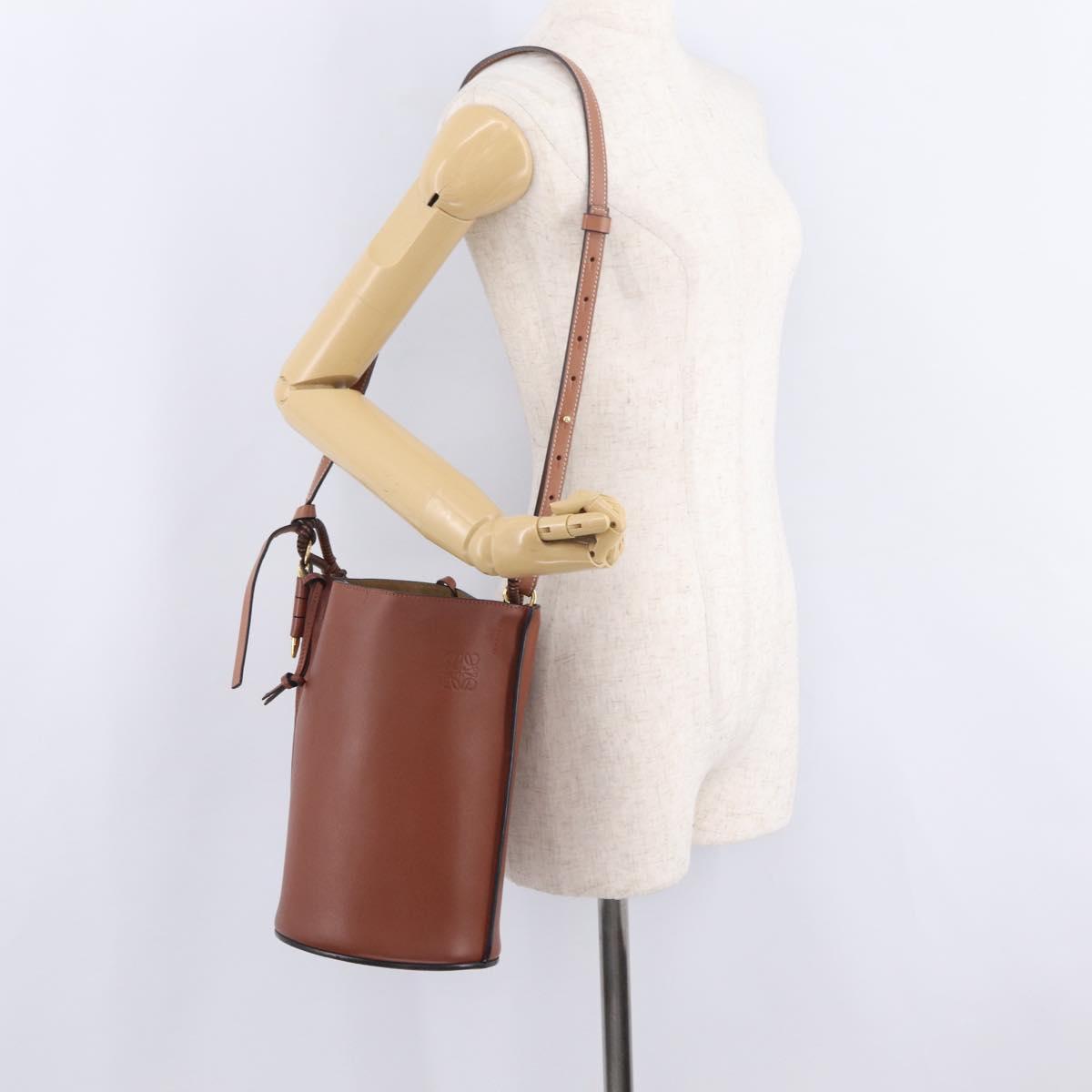 LOEWE Gate Baguette Shoulder Bag Leather 2way Brown Gold Auth ka6603V