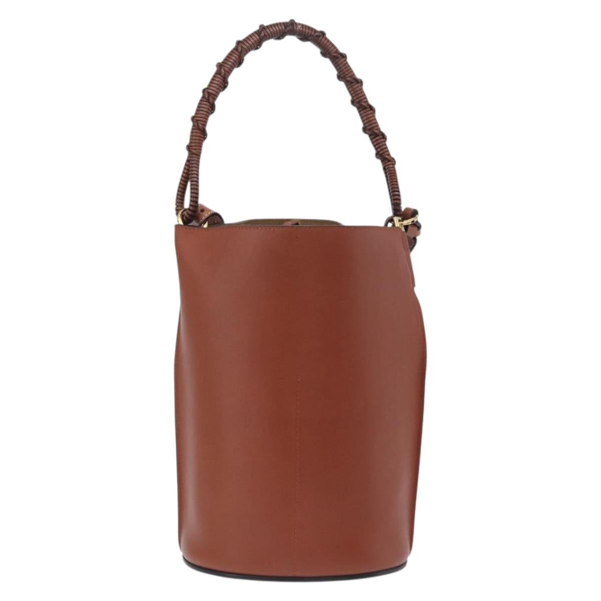 LOEWE Gate Baguette Shoulder Bag Leather 2way Brown Gold Auth ka6603V