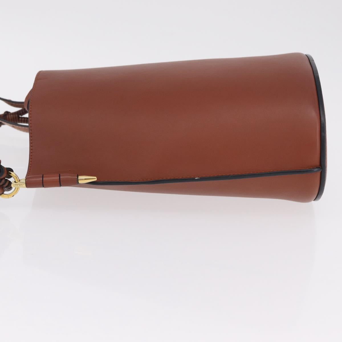 LOEWE Gate Baguette Shoulder Bag Leather 2way Brown Gold Auth ka6603V