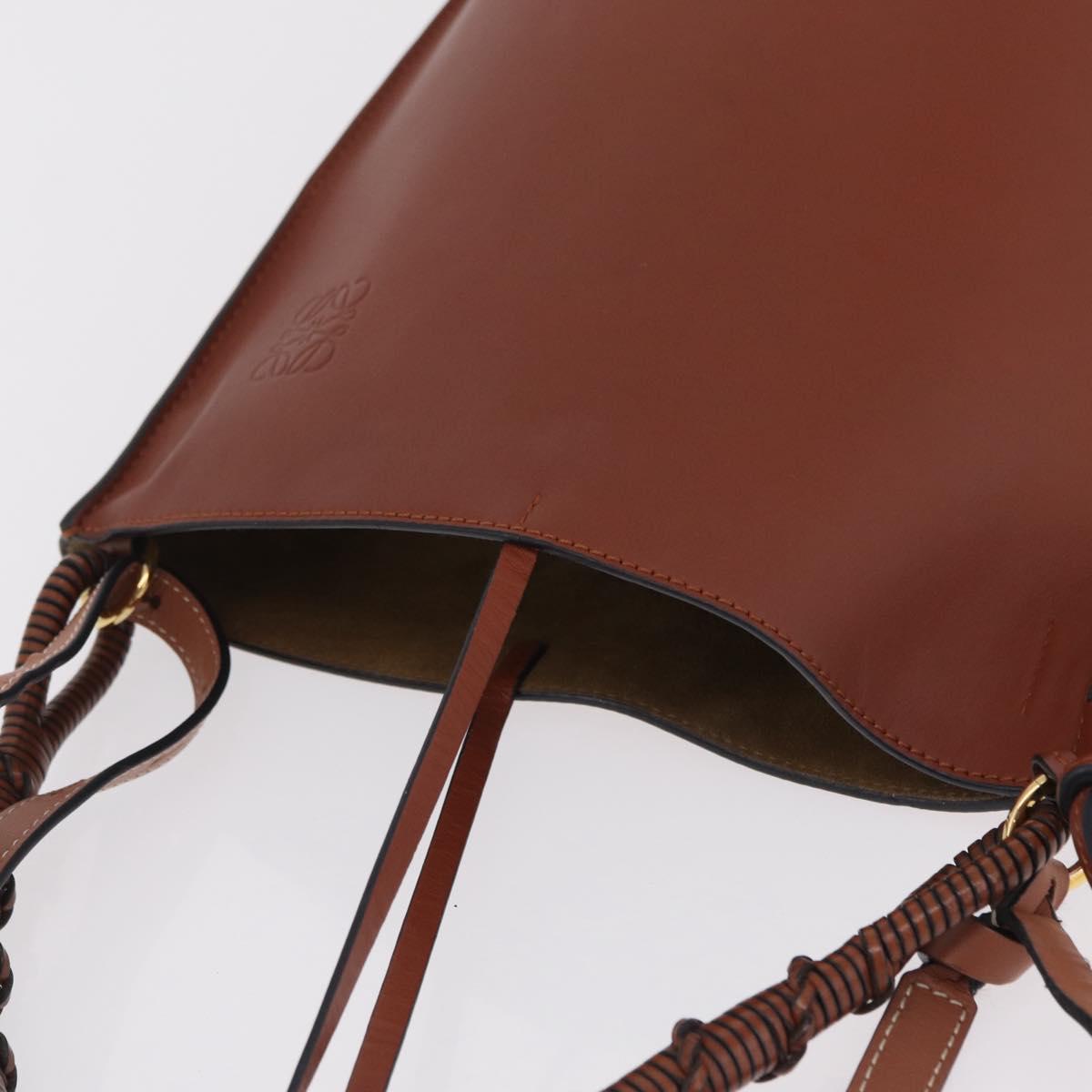 LOEWE Gate Baguette Shoulder Bag Leather 2way Brown Gold Auth ka6603V