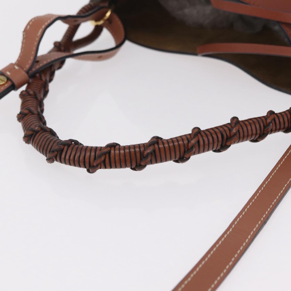 LOEWE Gate Baguette Shoulder Bag Leather 2way Brown Gold Auth ka6603V