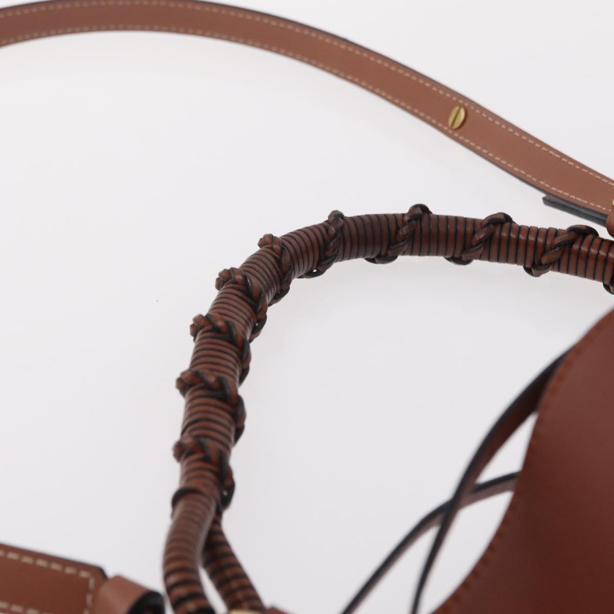 LOEWE Gate Baguette Shoulder Bag Leather 2way Brown Gold Auth ka6603V