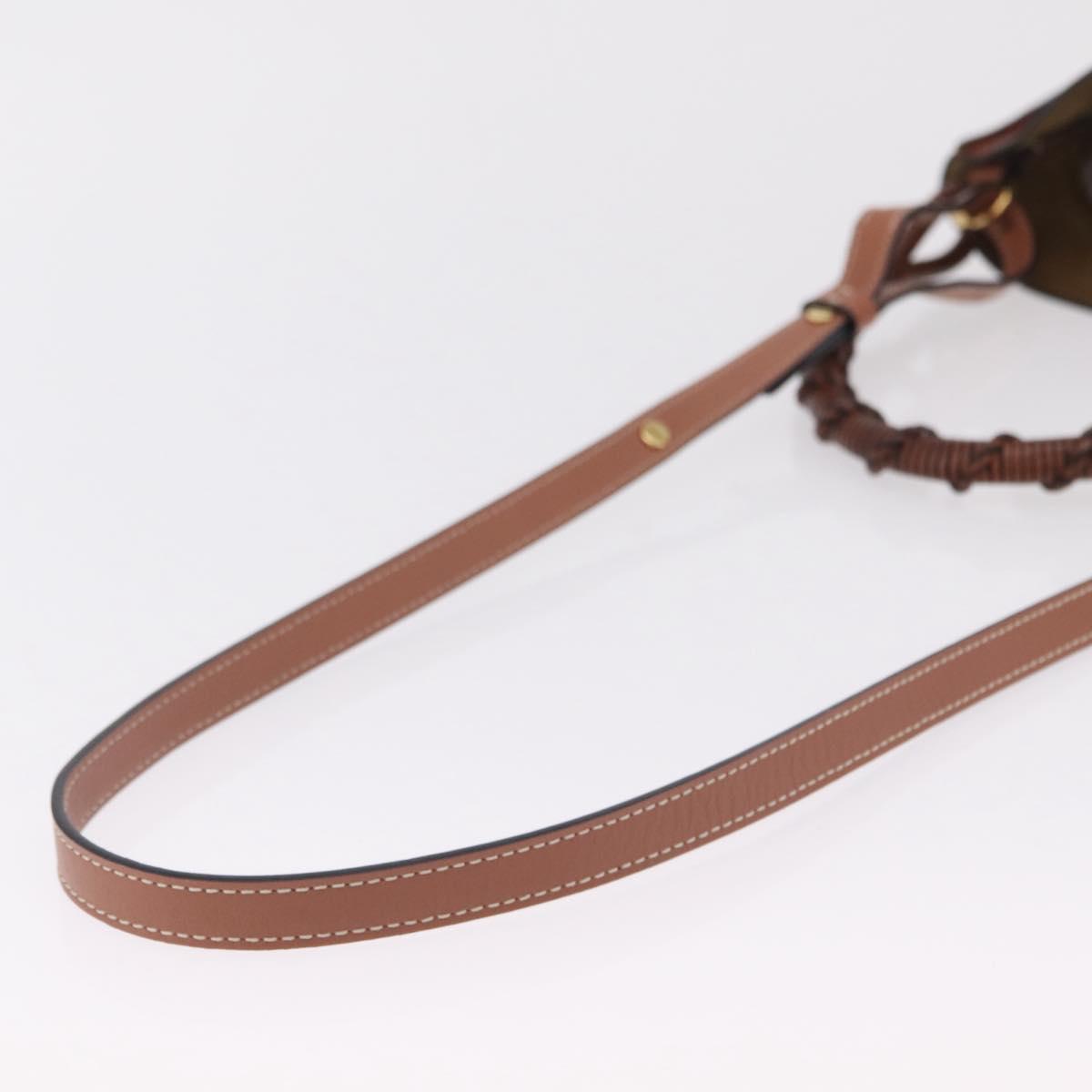 LOEWE Gate Baguette Shoulder Bag Leather 2way Brown Gold Auth ka6603V