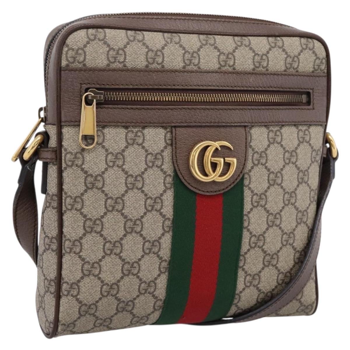 GUCCI GG Supreme Web Sherry Line Shoulder Bag PVC Beige Gold 547926 Auth ka6613V