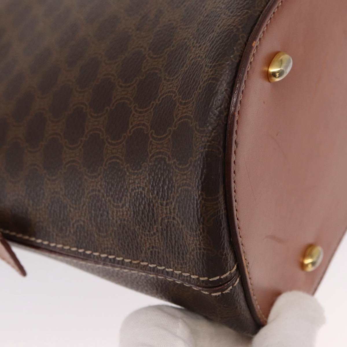 CELINE Macadam Canvas Hand Bag PVC Leather 2way Brown Gold Auth ka662