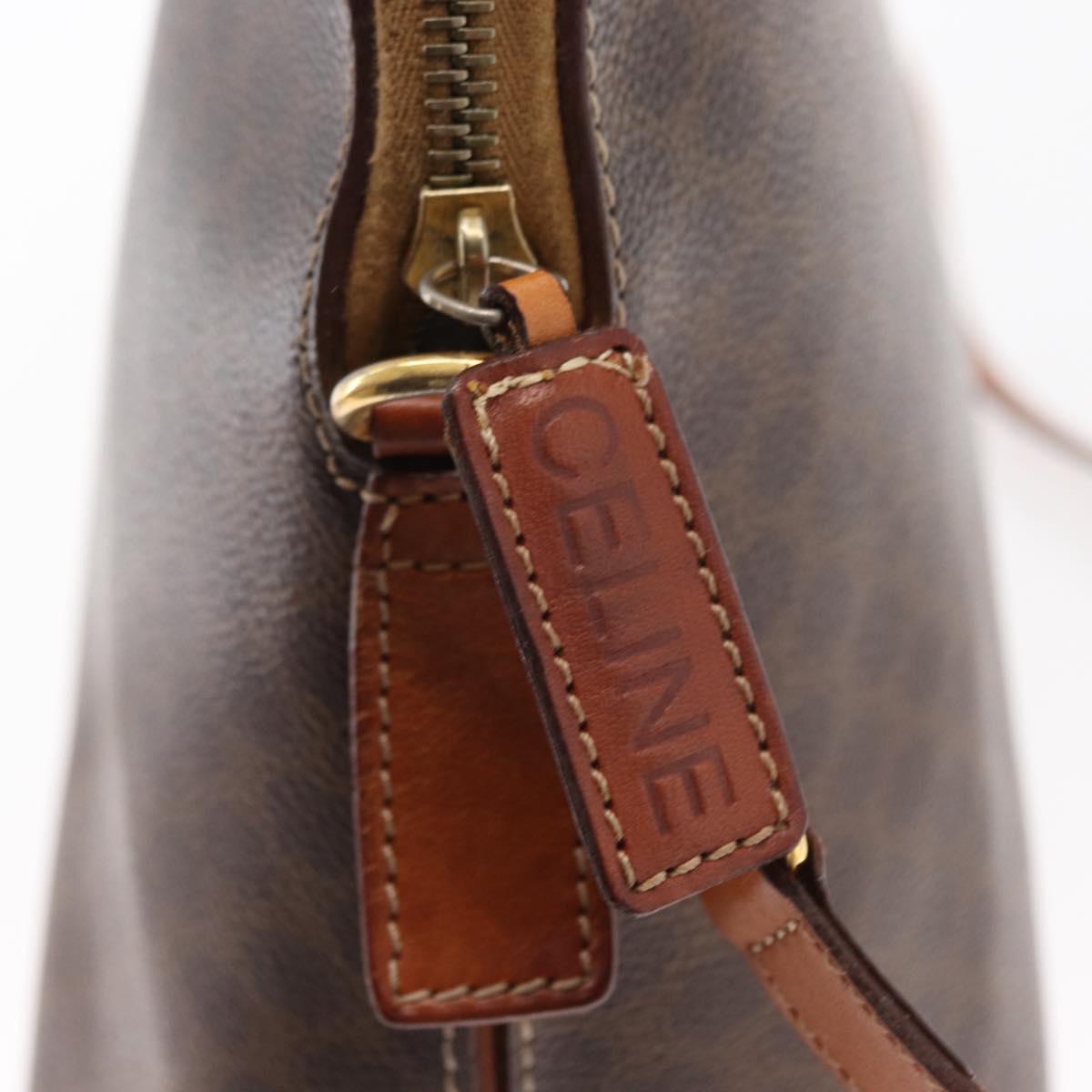 CELINE Macadam Canvas Hand Bag PVC Leather 2way Brown Gold Auth ka662