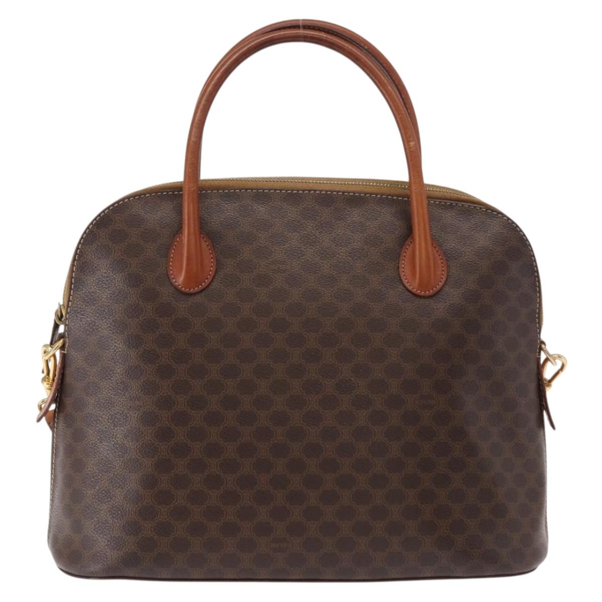 CELINE Macadam Canvas Hand Bag PVC Leather 2way Brown Gold Auth ka662