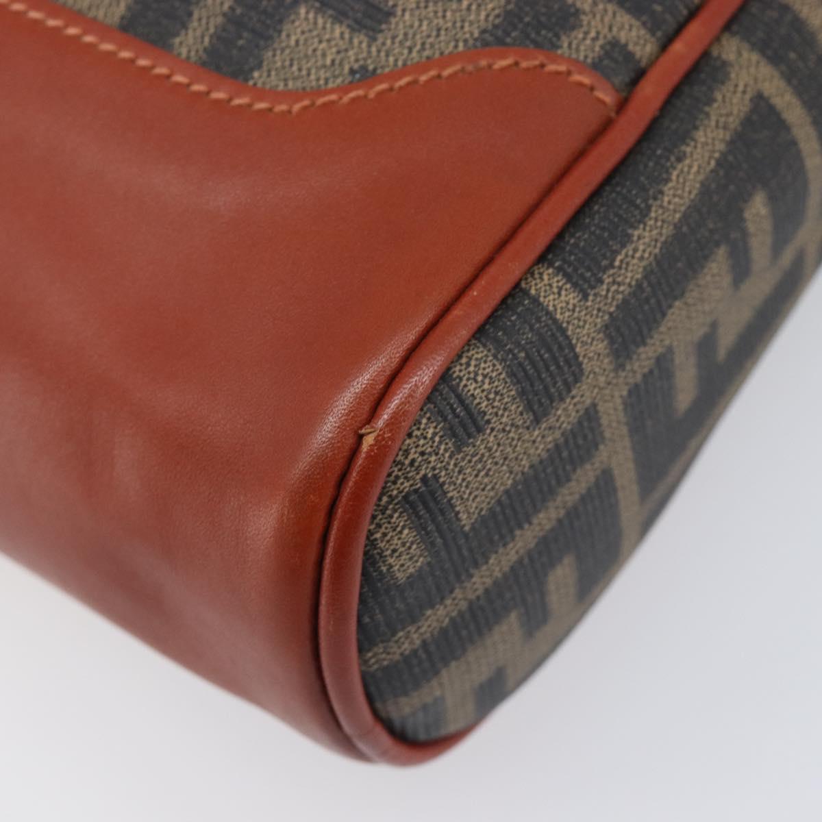 FENDI Zucca Canvas Mamma Baguette Shoulder Bag PVC Brown Black Auth ka6620